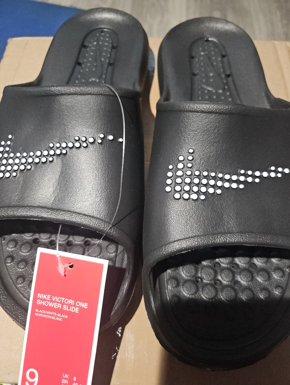 Nike Victori One Slide Sandals - Black with Silver Stud Swoosh